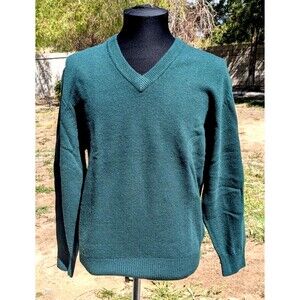 Classic Unisex Med Giordano Lambswool Forest Green V-Neck Pullover Sweater EUC